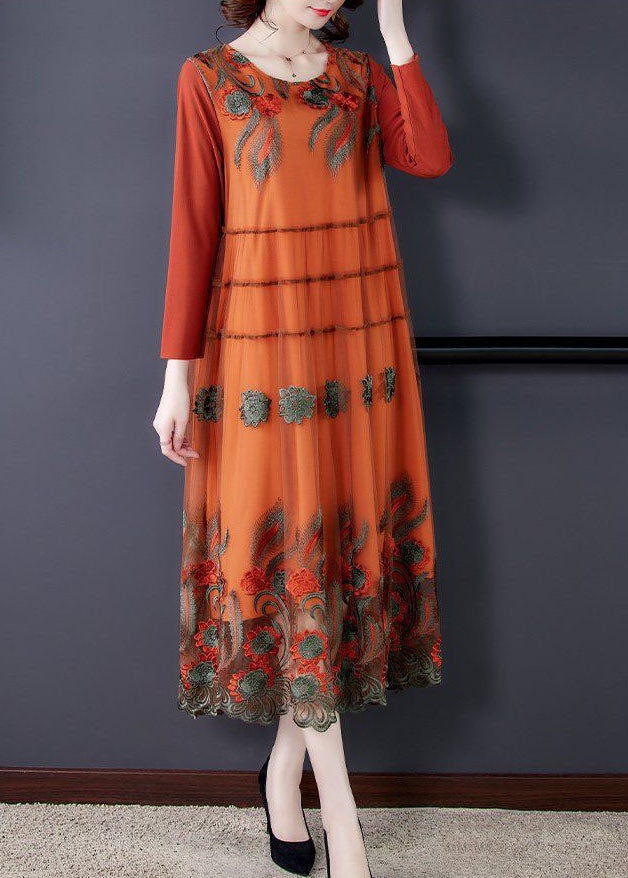 Art Orange Oversized Embroideried Tulle Holiday Dress Spring LC0097