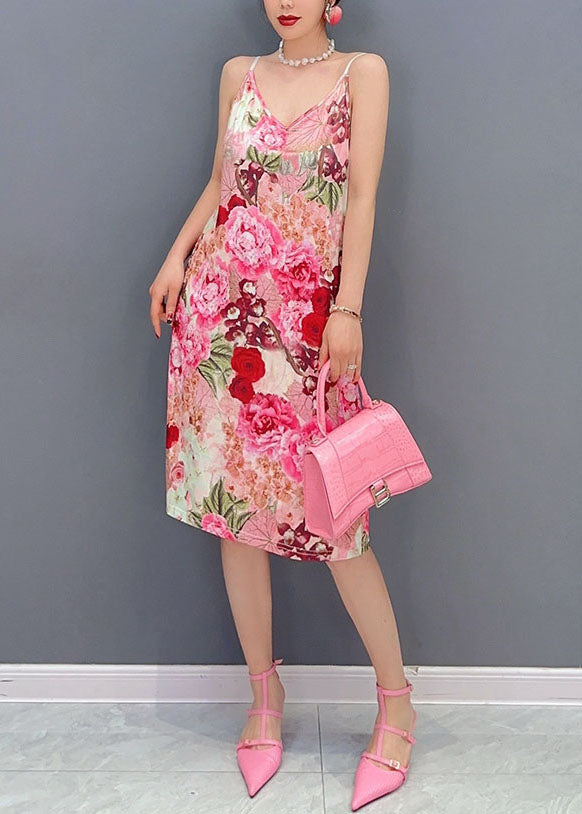 Art Pink Ruffled Print Patchwork Chiffon Two Piece Set Dresses Summer LC0360