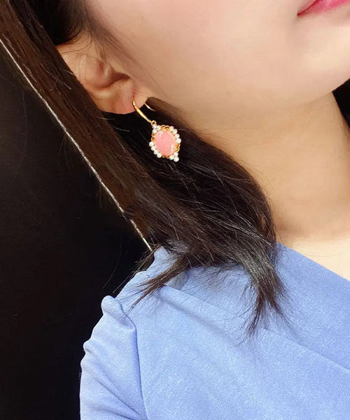 Art Pink Sterling Silver Overgild Pearl Shell Drop Earrings Ada Fashion