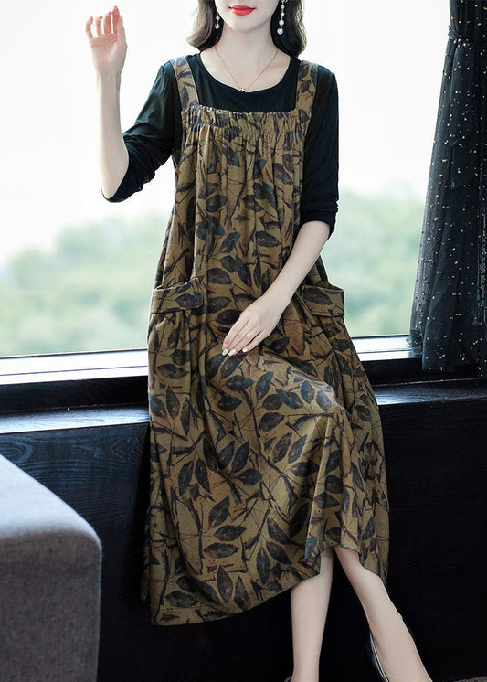 Art Print Wrinkled Cotton T Shirt And Slip Dress Two Pieces Set Spring AC2020