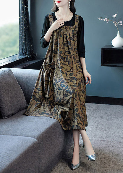 Art Print Wrinkled Cotton T Shirt And Slip Dress Two Pieces Set Spring AC2020