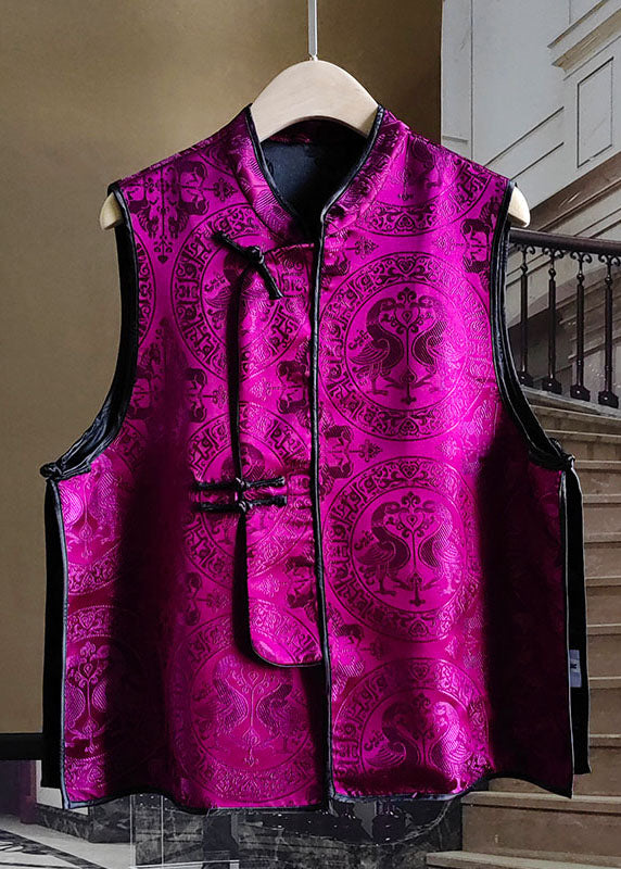 Art Purple Jacquard Chinese Button Patchwork Silk Vest Sleeveless F4218