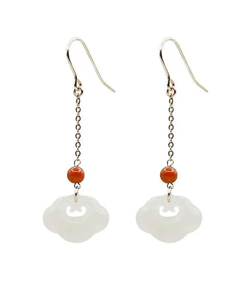 Art White 18K Gold Jade Ruyi Agate Drop Earrings Ada Fashion