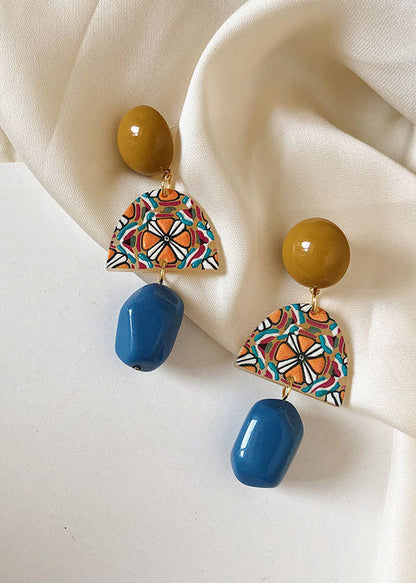 Art Yellow Blue Paitings Acrylic Drop Earrings HE1011