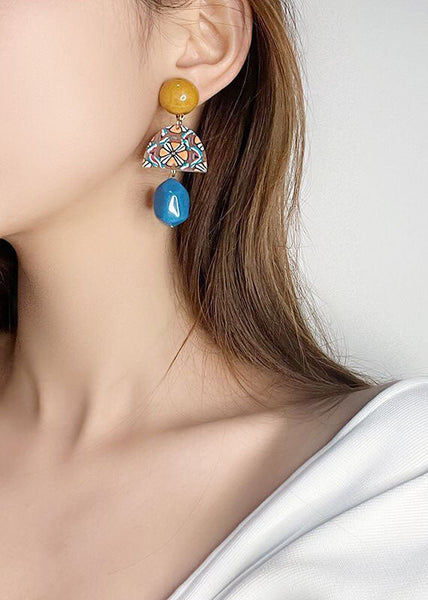 Art Yellow Blue Paitings Acrylic Drop Earrings HE1011