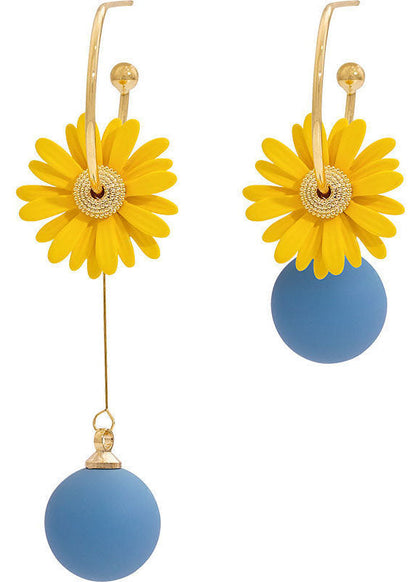 Art Yellow Daisy Asymmetrical Design Metal Drop Earrings HE1029