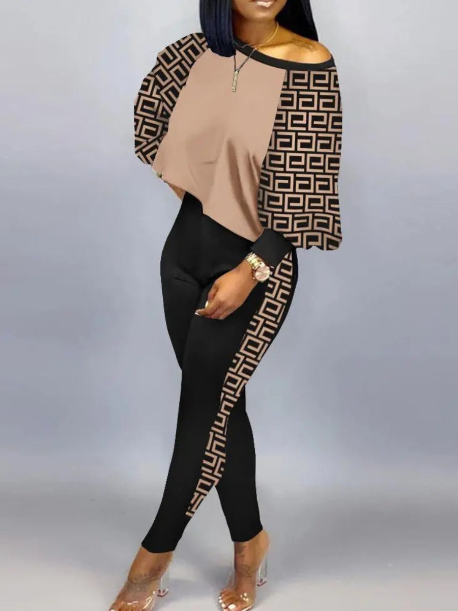 Plus Size Crop Top Leopard Print Skinny Pants Set AT9052