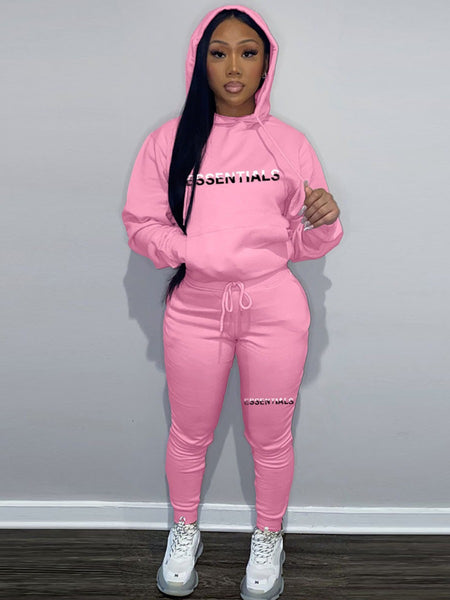 Essentials Letter Print Kangaroo Pocket Oversized Tracksuit Set AR5073