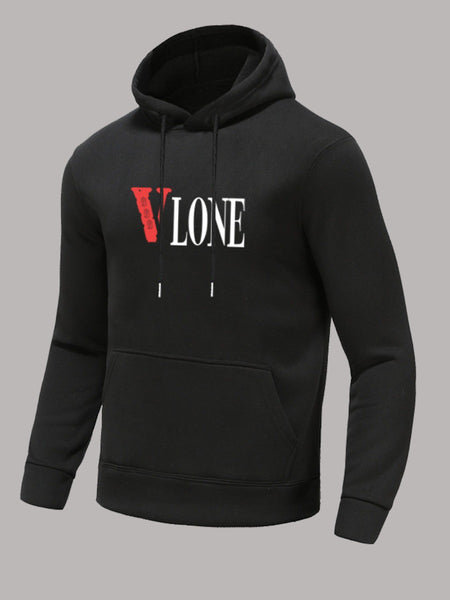 Men Letter Print Kangaroo Pocket Hoodie AT9071