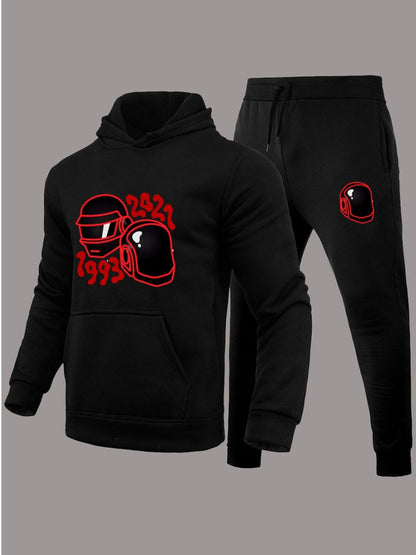 Men Figure Letter Print Kangaroo Pocket Tracksuit Set BO300