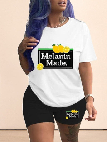 Round Neck Letter Print Shorts Set AR70133