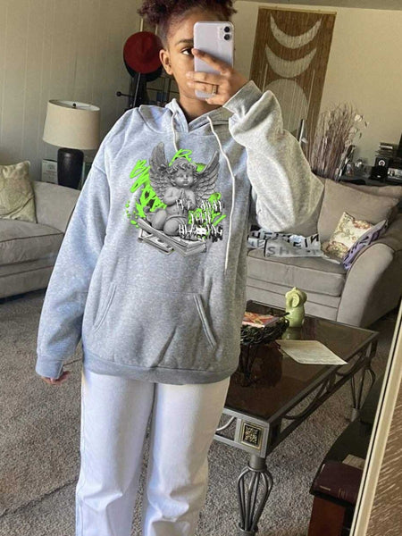 COTTON Figure Money Letter Print Hoodie AR70129