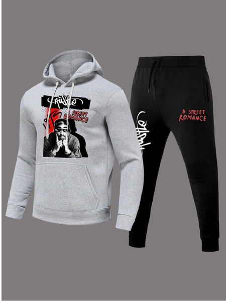 Figure Letter Print Kangaroo Pocket Tracksuit Set AR5064