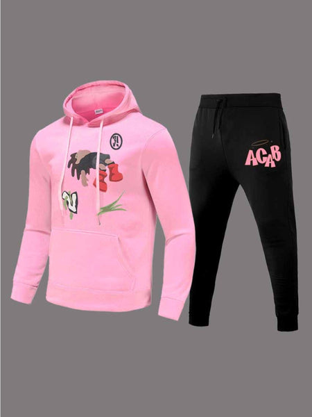 Cartoon Letter Print Kangaroo Pocket Tracksuit Set AR5034