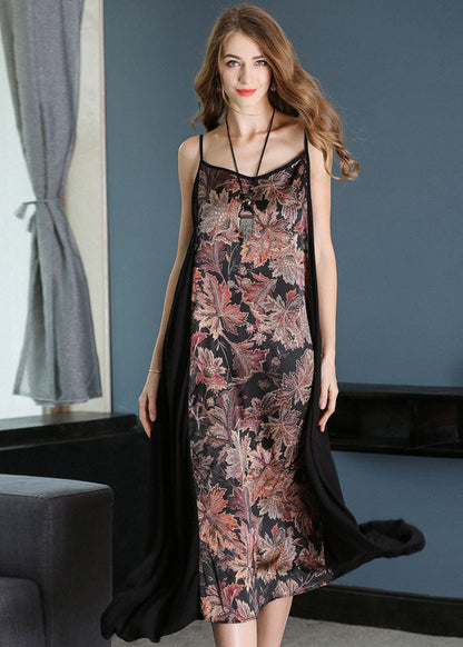 Beautiful Black Sexy Patchwork Print Chiffon Summer Dress LY0259