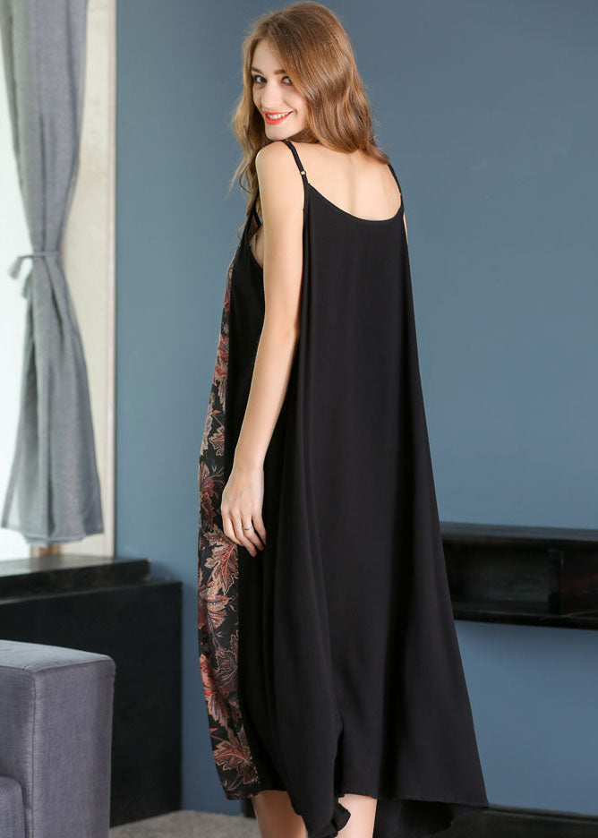 Beautiful Black Sexy Patchwork Print Chiffon Summer Dress LY0259