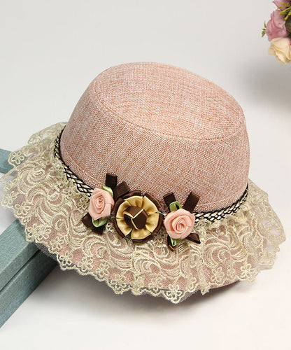 Beautiful Champagne Floral Lace Patchwork Linen Bucket Hat LY508