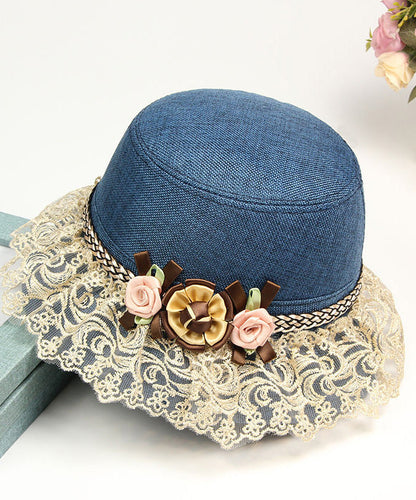 Beautiful Champagne Floral Lace Patchwork Linen Bucket Hat LY508