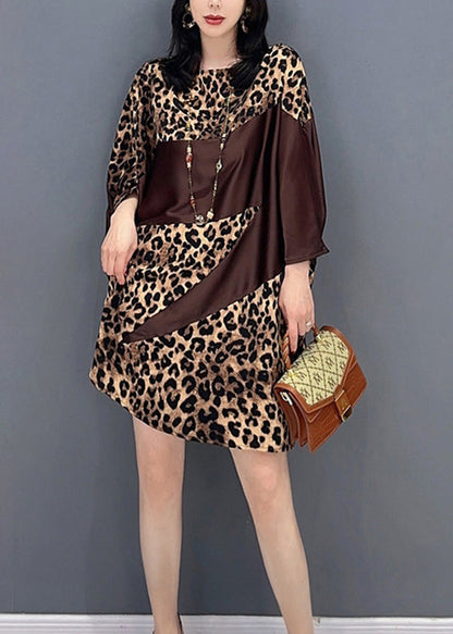 Beautiful Chocolate O-Neck Leopard Print Maxi Dresses Spring LC0355