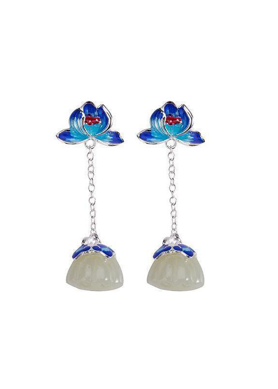 Beautiful Cloisonne Tassel Jade Drop Earrings HE1017