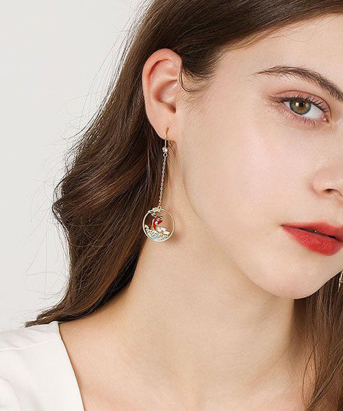 Beautiful Gold Orange Overgild Zircon Oil Drip Koi Fish Drop Earrings TW1036