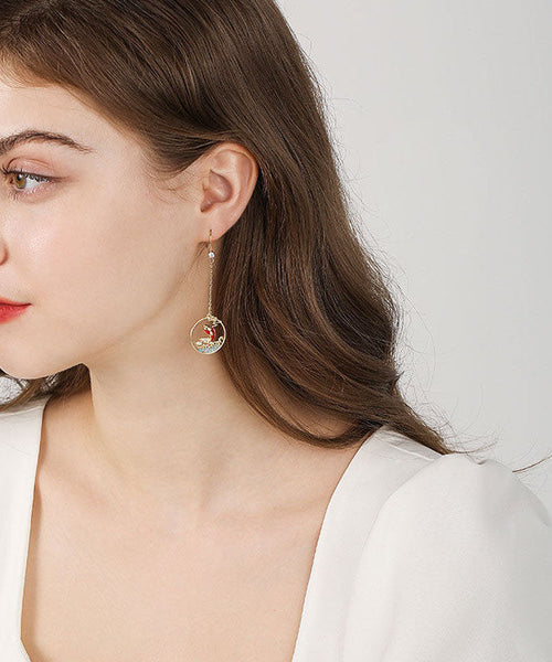 Beautiful Gold Orange Overgild Zircon Oil Drip Koi Fish Drop Earrings TW1036