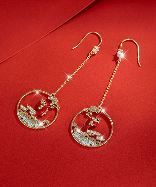 Beautiful Gold Orange Overgild Zircon Oil Drip Koi Fish Drop Earrings TW1036