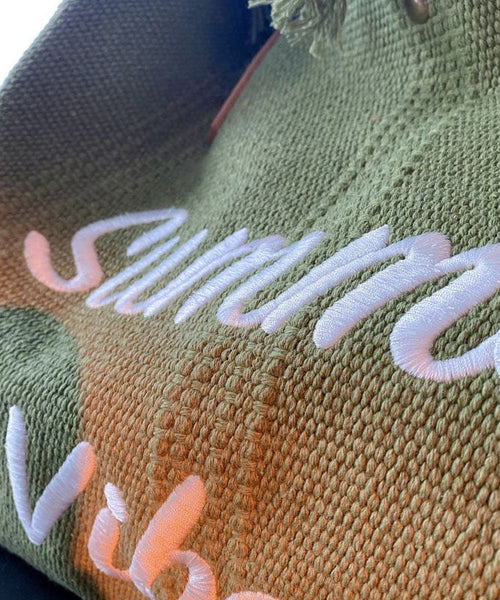 Beautiful Green Letter Embroidery Canvas Oversize Tote Handbag LY1395