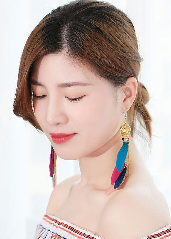 Beautiful Multicolour Feather Tassel Metal Drop Earrings HE1028