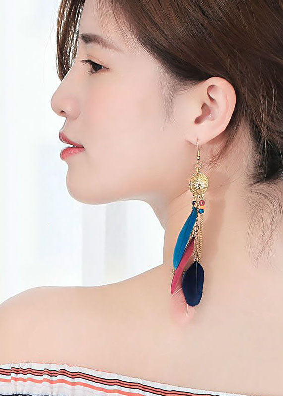 Beautiful Multicolour Feather Tassel Metal Drop Earrings HE1028