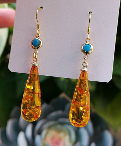 Beautiful Orange Amber Water Drop Drop Earrings TW1015