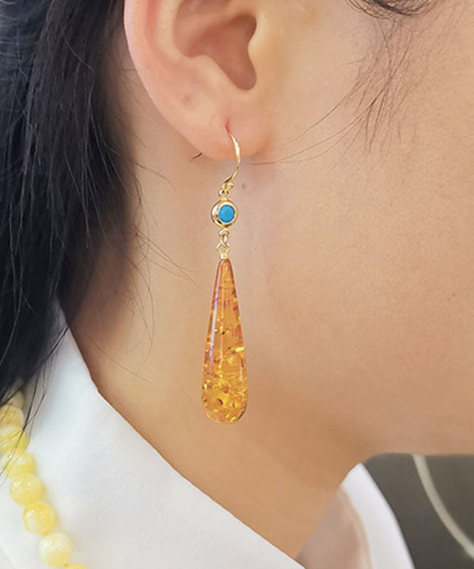 Beautiful Orange Amber Water Drop Drop Earrings TW1015