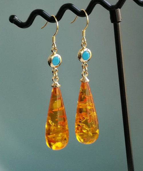 Beautiful Orange Amber Water Drop Drop Earrings TW1015
