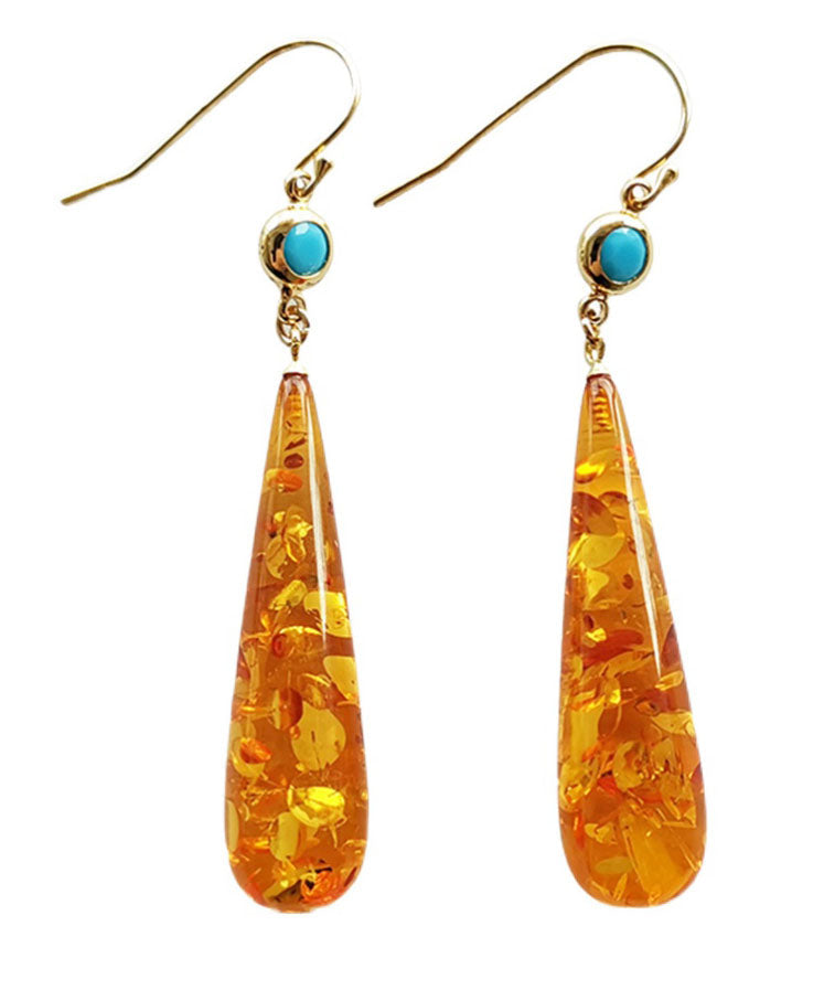 Beautiful Orange Amber Water Drop Drop Earrings TW1015