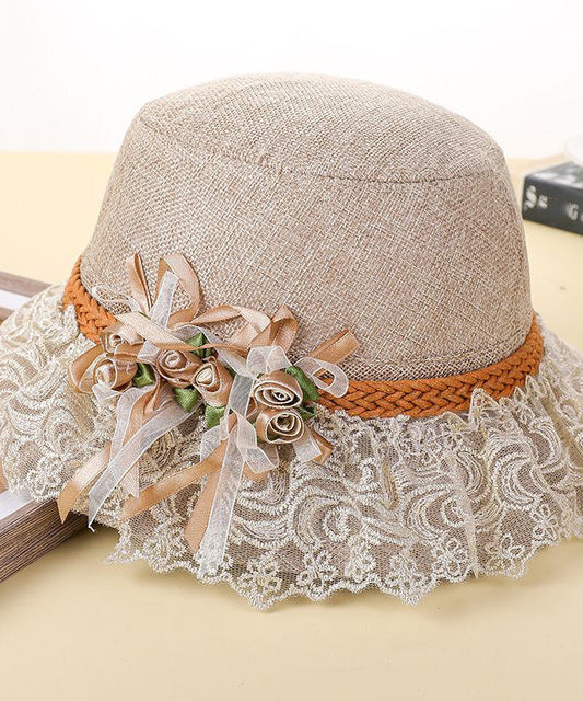 Beautiful Pink Lace Patchwork Floral Linen Floppy Sun Hat LY518