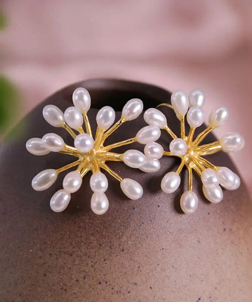 Beautiful White Sterling Silver Inlaid Pearl Stud Earrings Ada Fashion