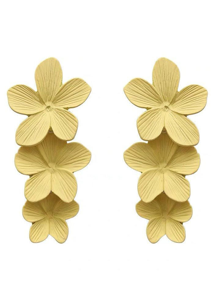 Beautiful Yellow Floral Layered Design Metal Drop Earrings HE1013