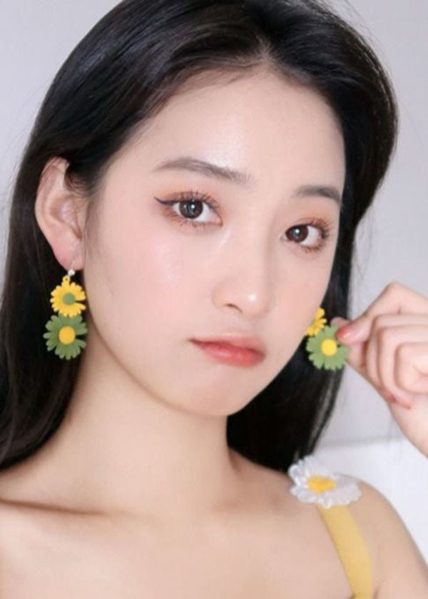 Beautiful Yellow Green Daisy Metal Drop Earrings HE1009