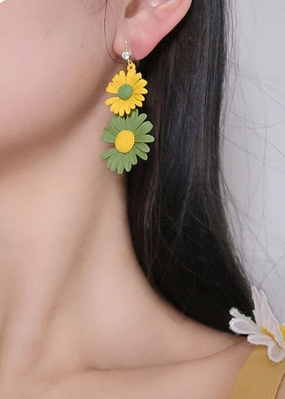 Beautiful Yellow Green Daisy Metal Drop Earrings HE1009