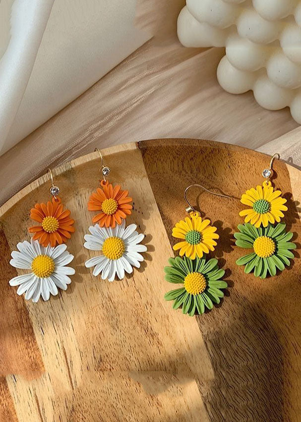 Beautiful Yellow Green Daisy Metal Drop Earrings HE1009