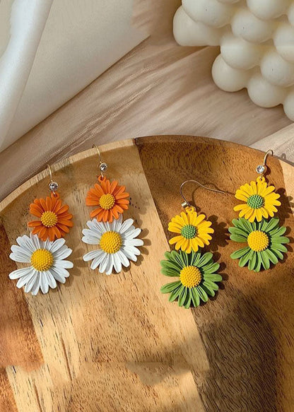 Beautiful Yellow Green Daisy Metal Drop Earrings HE1009