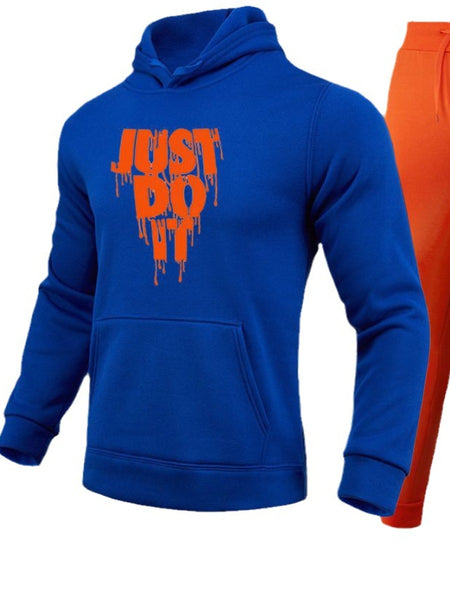 Just Do It Letter Print Kangaroo Pocket Print Hoodie AR501
