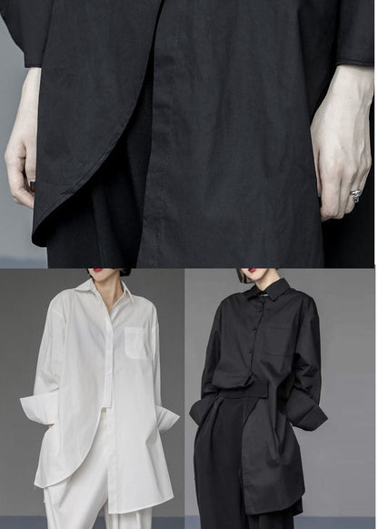 Black Asymmetrical Design Cotton Long Shirts Oversized Spring LY1510