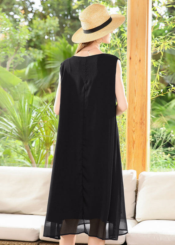 Black Chiffon A Line Dresses Oversized Draping Sleeveless LY0335