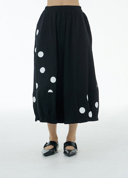 Black Elastic Waist Cotton Wide Leg Pants LY1176