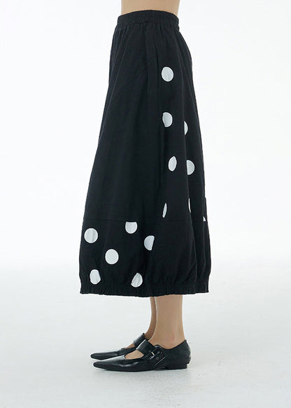 Black Elastic Waist Cotton Wide Leg Pants LY1176
