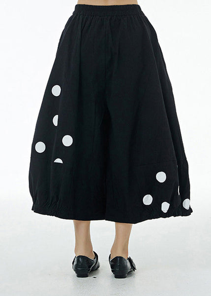 Black Elastic Waist Cotton Wide Leg Pants LY1176