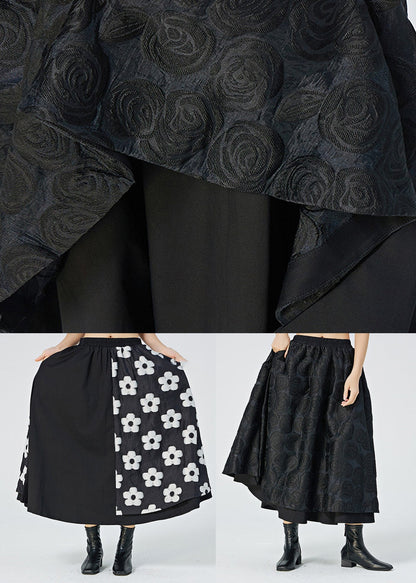 Black Floral Elastic Waist Maxi Skirt LY1201