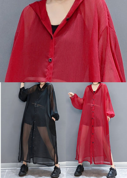 Black Loose Chiffon UPF 50+ Cardigans Oversized Side Open Summer LY1656