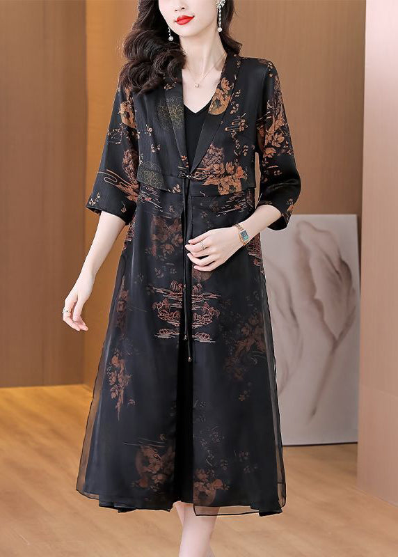 Black Oriental Silk Cardigan Embroideried Chinese Button Summer LY1071